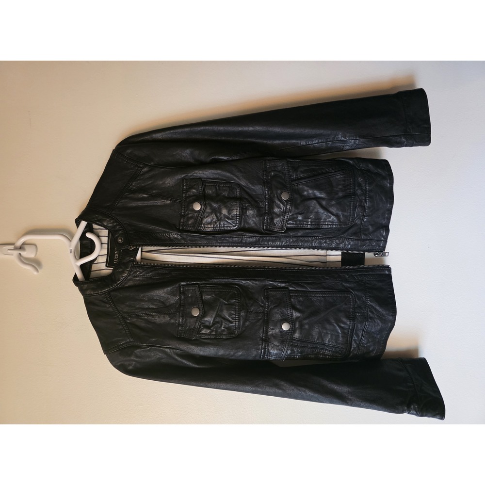 Lucky Brand Black Lamb Leather Utility Jacket